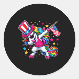 Adesivo Redondo Unicórnio 4 de julho Tio Sam Girls American Flag