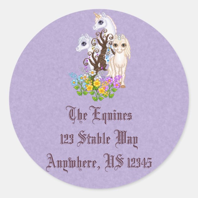 Adesivo Redondo Unicórnio Amigos Pixel Art (Frente)