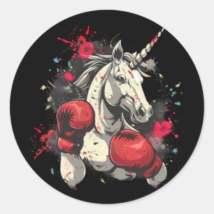 Adesivo Redondo Unicórnio Boxeador Com Luvas de Boxe Kickboxing Fo