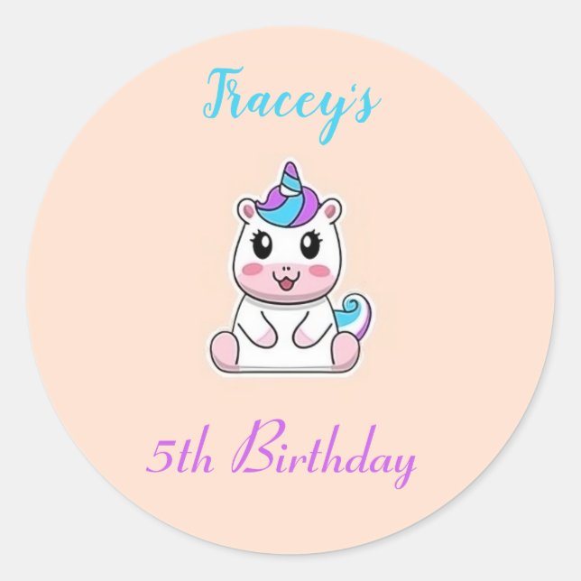 Adesivo Redondo unicórnio branco, branco, rosa (Frente)