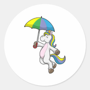 Adesivo Redondo Unicórnio com guarda-chuva