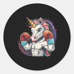 Adesivo Redondo Unicórnio de Boxe Com Luvas de Boxe Kickboxing Eng