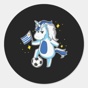 Adesivo Redondo Unicórnio de Futebol Design de Camisa do Uruguai P