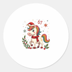 Adesivo Redondo Unicórnio de Natal Vintage 6º Aniversário Dabbing 