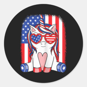 Adesivo Redondo Unicórnio do Dia 4 de Julho Bandeira Americana Pat