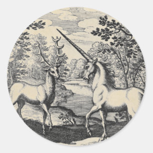 Adesivo Redondo Unicórnio e veado