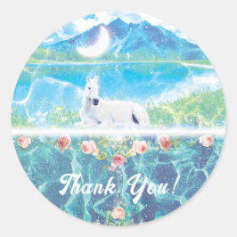 Adesivo Redondo Unicórnio em um mundo de sonho paradisíaco 