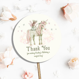 Adesivo Redondo Unicórnio Encantado e Fada Personalizada Aniversár