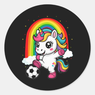 Adesivo Redondo Unicórnio Fofo Jogando Futebol _1
