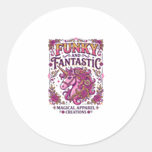 Adesivo Redondo Unicórnio Funky e Fantástico Design Stylish Zazzle
