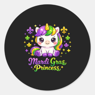 Adesivo Redondo Unicórnio Kawaii Princesa do Mardi Gras Unicórnio