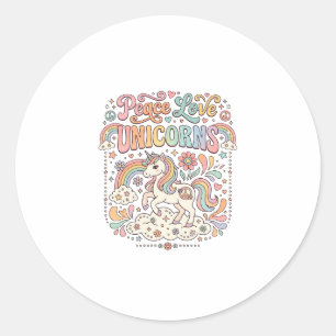 Adesivo Redondo Unicórnio Paz Amor Unicórnios Adorável Design Veto
