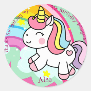 Adesivo Redondo Unicórnio Personalizado de Aniversário 