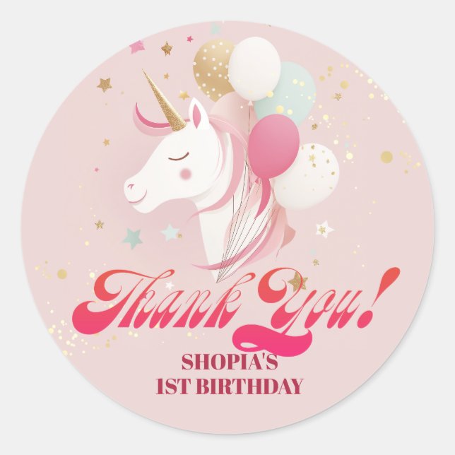 Adesivo Redondo Unicórnio primeiro aniversario mágico (Frente)