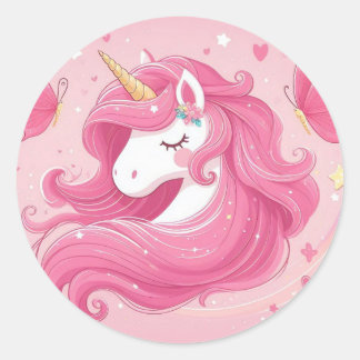 Adesivo Redondo unicórnio rosa