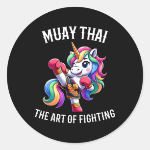 Adesivo Redondo Unicórnio Tailandês Fofo de Muay Thai - Kickboxing