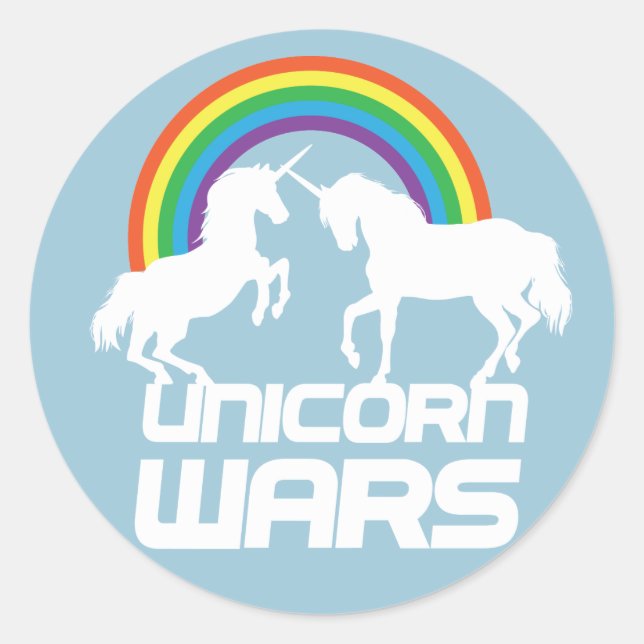 Adesivo Redondo Unicorns Guerras com Arco-Íris (Frente)