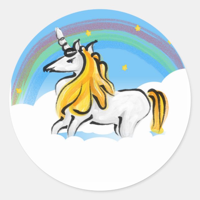 Adesivo Redondo Unicorns Rainbows e Stars Stickers (Frente)
