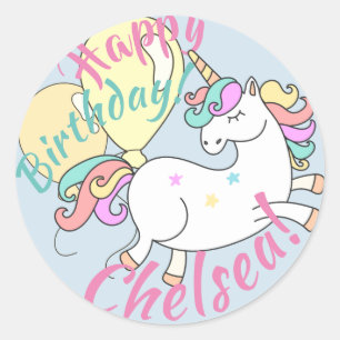 Adesivo Redondo Unicornt Birthday Stickers Personalizados