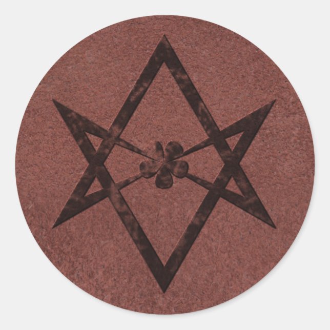 Adesivo Redondo Unicursal Hexagram - Símbolo Télico do Couro Verme (Frente)