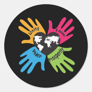 Adesivo Redondo Unidade, Amor, Paz, Prosperidade