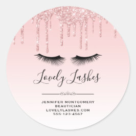 Adesivo Redondo Unidades de brilho rosa moderno e Eyelashes empres