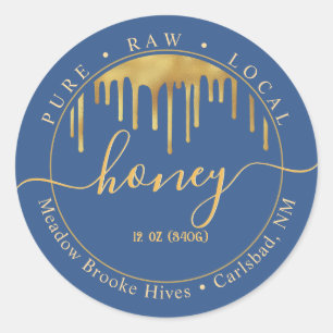 Adesivo Redondo Unidades de Ouro e Fonte Decorativa do Rótulo Azul