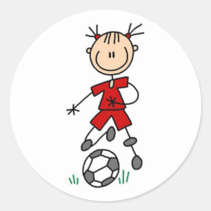 Adesivo Redondo Uniforme vermelho do futebol da menina