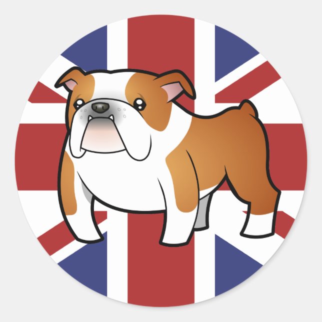 Adesivo Redondo Union Jack Cartoon English Bulldog (Frente)