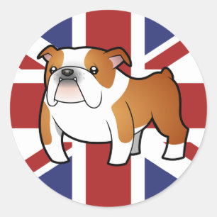 Adesivo Redondo Union Jack Cartoon English Bulldog