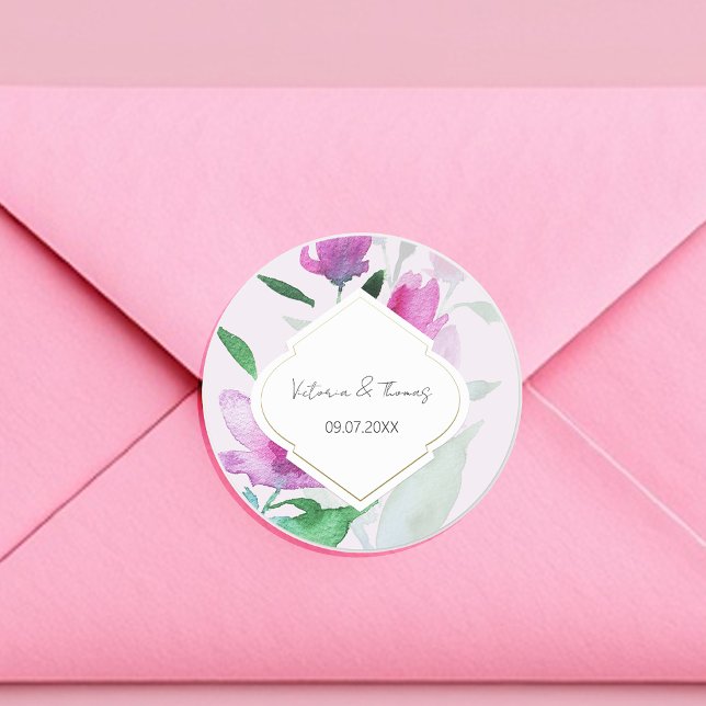 Adesivo Redondo Uniquidade De Flores De Arte De Aquarelas Lilática (Criador carregado)