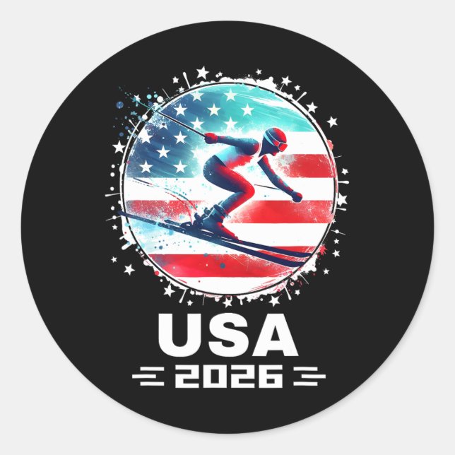 Adesivo Redondo United States American Flag Skiing U (Equipe Ameri (Frente)