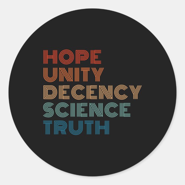 Adesivo Redondo Unity Decency Science Truth (Frente)