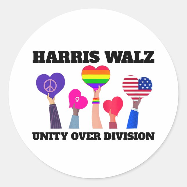 Adesivo Redondo Unity Over Division Kamala Harris Tim Walz (Frente)