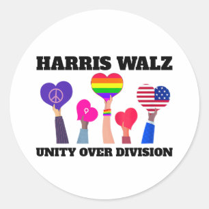 Adesivo Redondo Unity Over Division Kamala Harris Tim Walz