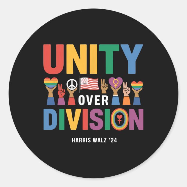 Adesivo Redondo Unity Over Division Pride Harris W 24 (Frente)