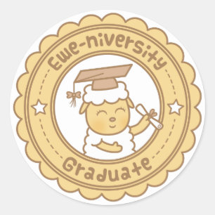 Adesivo Redondo Universitário Ovino Diplomado Humor Pun