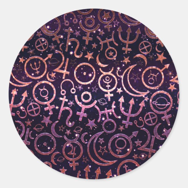 Adesivo Redondo Universo Planetário Espacial Glittery Roxo (Frente)