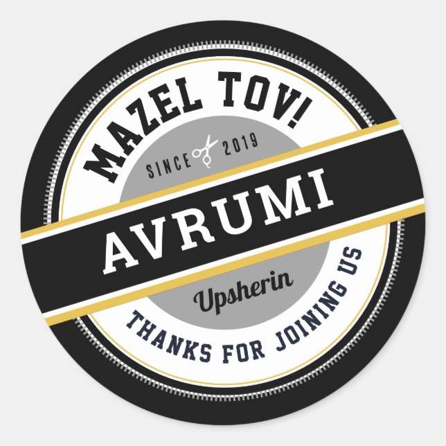 Adesivo Redondo Upsherin Personalizado Stickers com Nome (Frente)