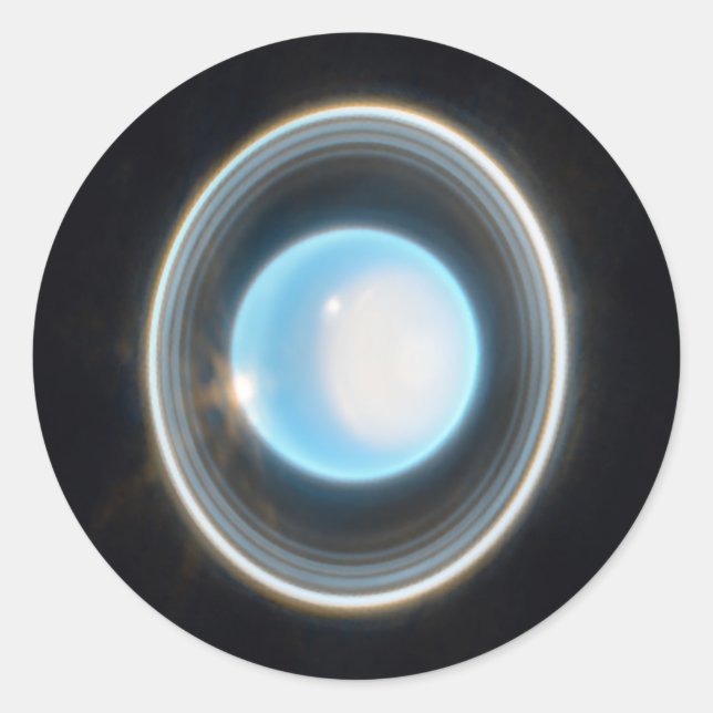 Adesivo Redondo Urano Planeta com Imagem JWST de Anéis (Frente)