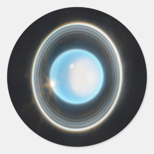 Adesivo Redondo Urano Planeta com Imagem JWST de Anéis