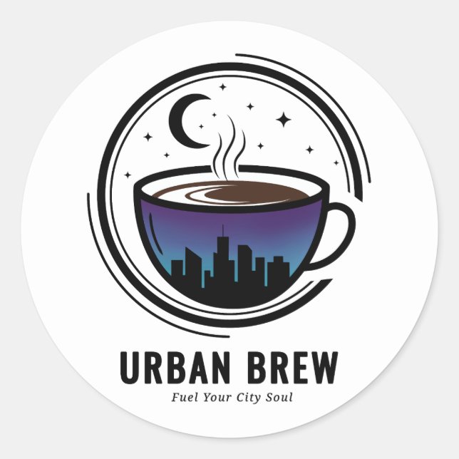 Adesivo Redondo Urban Brew City Skyline Coffee (Frente)