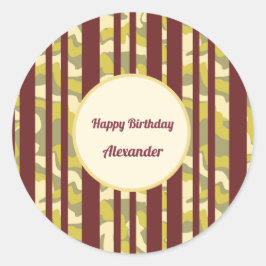 Adesivo Redondo Urban Camo Stripe Pattern Happy Birthday