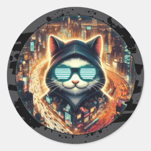 Adesivo Redondo Urban Feline Guardian