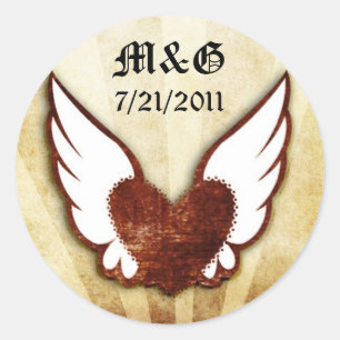 Adesivo Redondo Urbana Tatuagem Onda Coração Alada Cardíaca Vedant