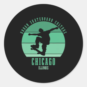 Adesivo Redondo Urn de skatista de Chicago Illinois Skateboarding