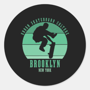 Adesivo Redondo Urn Skateboard de Skatista do Brooklyn Nova York