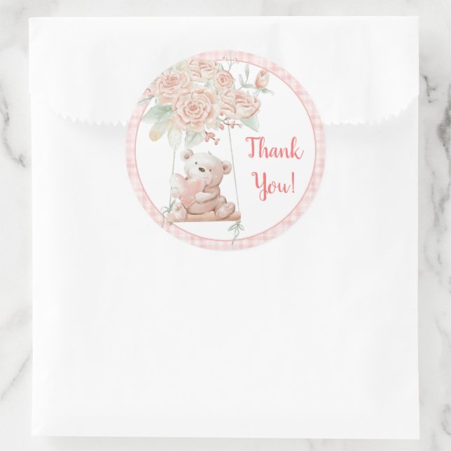 Adesivo Redondo Ursa Teddy Fofa Obrigada (Bolsa)
