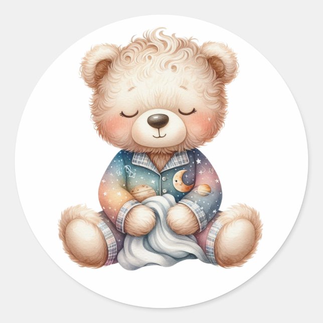Adesivo Redondo ursinho adorável com cobertor (Frente)