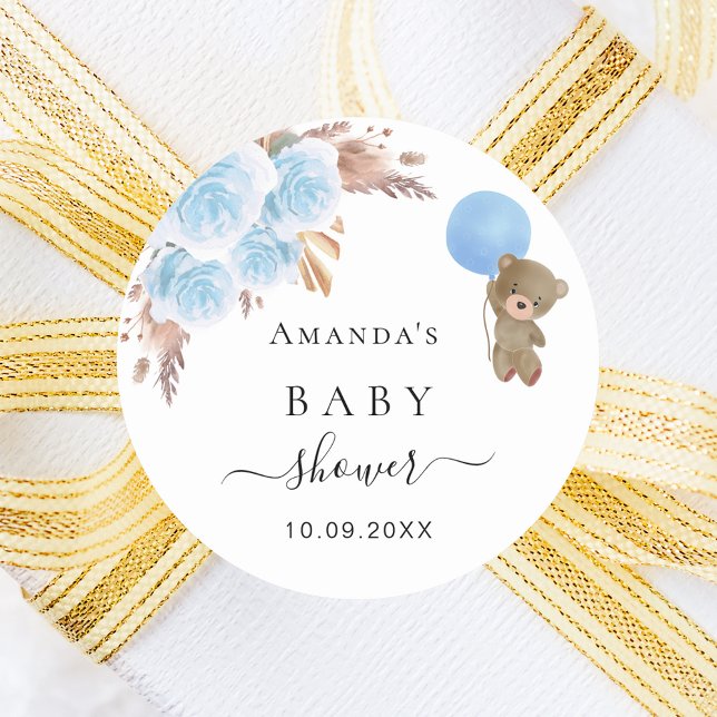 Adesivo Redondo ursinho chá de fraldas pampas capim azul (Criador carregado)